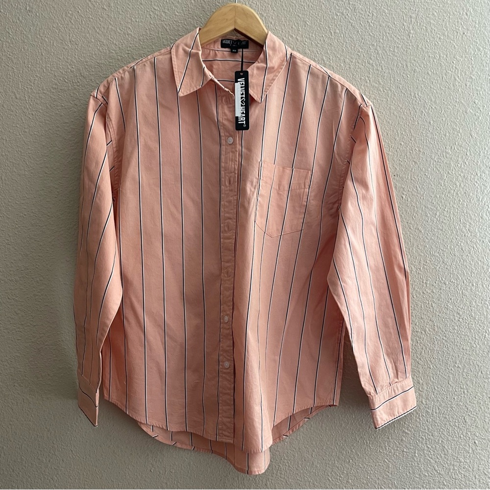VELVET & HEART RANDALL Button up STRIPE Peach SHIRT - Picture 12 of 14